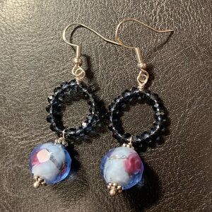 ⭐️2/$10 Venetian Floral Faceted Glass Blue Hoops Silver Handcrafted Earrings